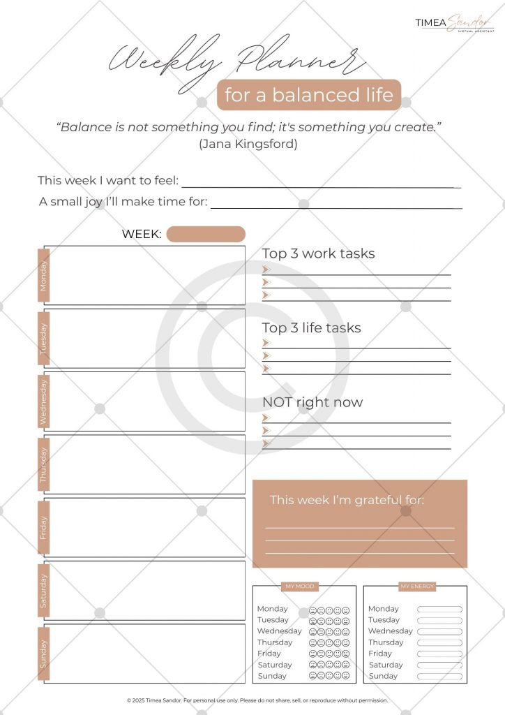 Weekly Planner for a Balanced Life