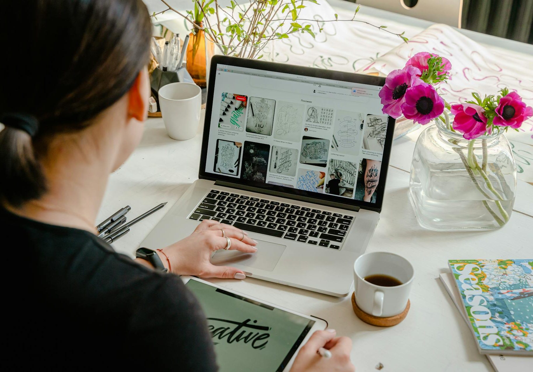 photo of person using laptop for graphic designs social media support using laptop